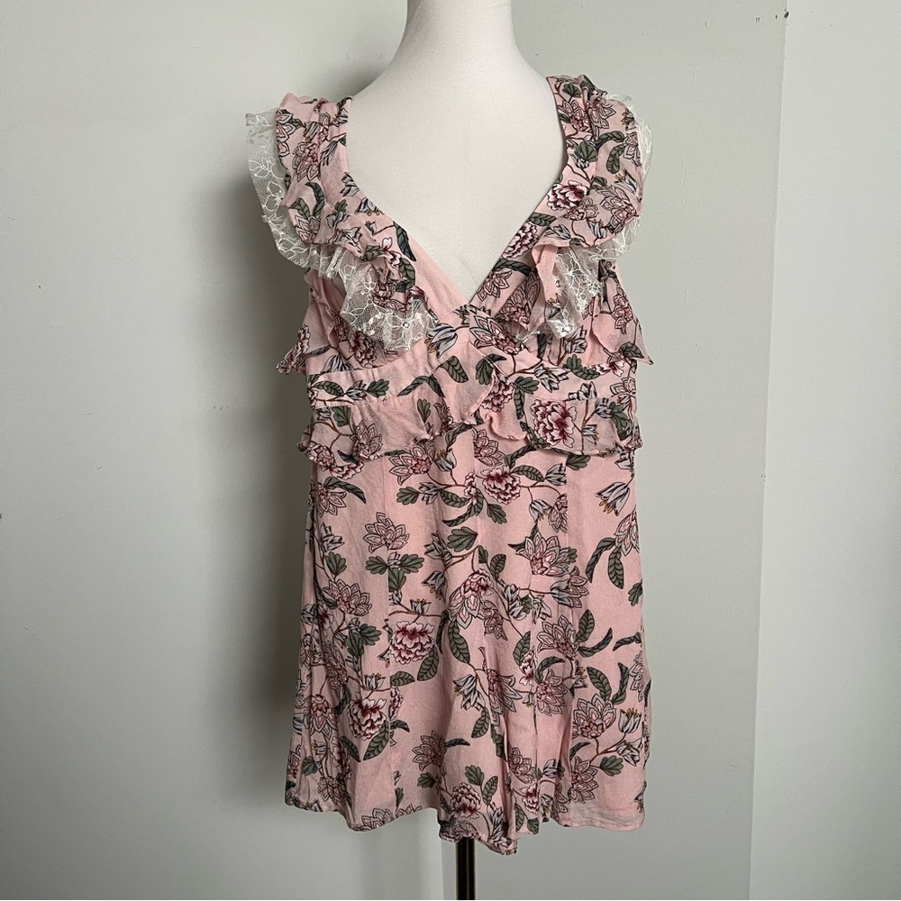 For Love & Lemons Pink Floral Lace Romper | Romantic Ruffle Mini XS - Picture 3 of 8